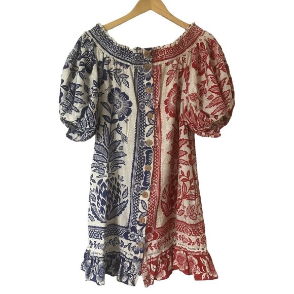 Farm Rio Mixed Pineapple Garden Off Shoulder Mini Dress S Pockets Puff Sleeves - Picture 8 of 16